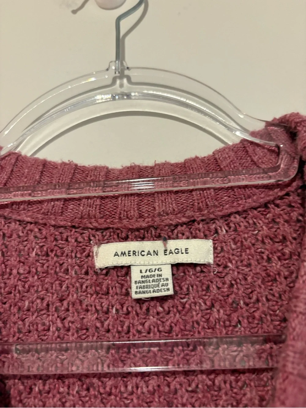 American Eagle Oversized Crew Neck Long Sleeved Waffle Knit Sweater pink large